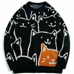 cat silhouette oversized pullover sweater & 8211 y2k streetwear 5465