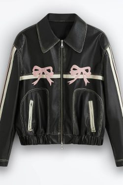 pink bow jacket  bowknot jacket leather jacket bow jacket coquette balletcore coquette jacket coquette clothing gift for her t6thz